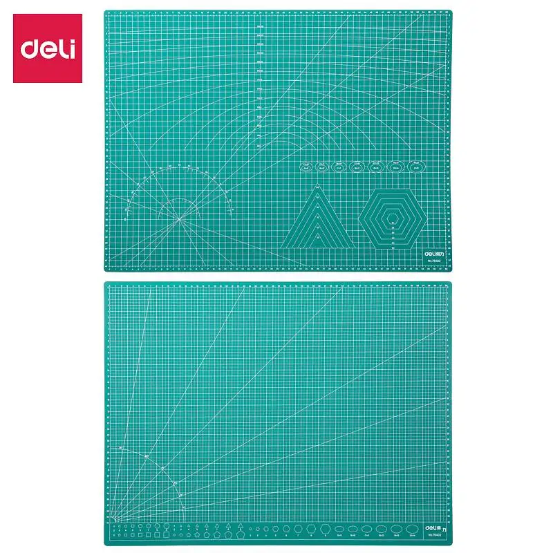 Deli 78400 A4 78401 A3  PVC Self-healing Paper Cutting Mat Desk Cut Plate 300x200mm 455x305mm Gray Green Color Cutting Board