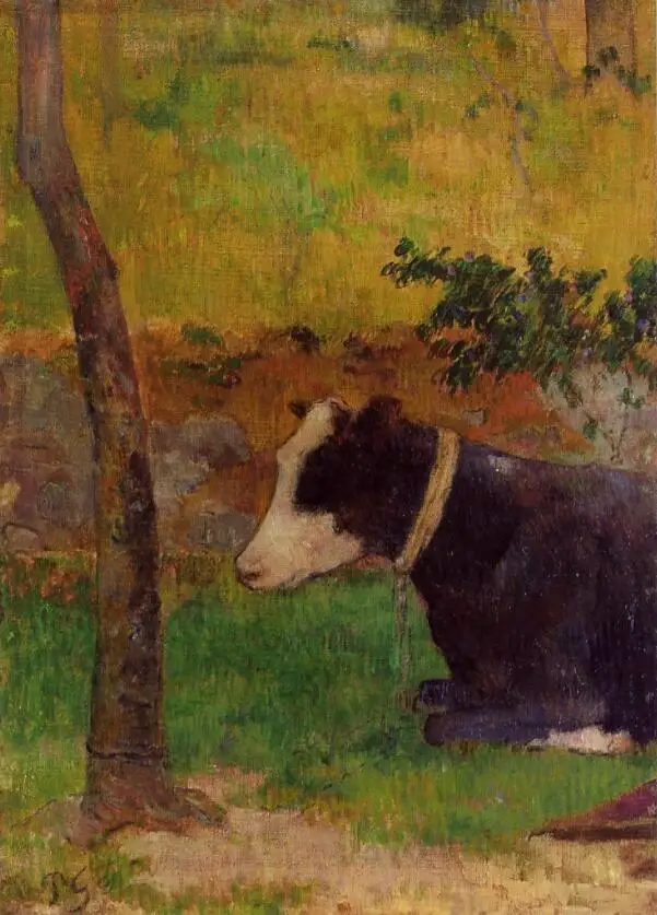 High quality Oil painting Canvas Reproductions Kneeling cow (1888) by Paul Gauguin hand painted