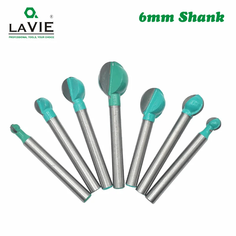 LAVIE 1pc 6mm Shank Ball Nose Round Carving Bit Cove CNC Milling Bit Radius Core Tungsten Carbide Router Bit For Wood MC06003