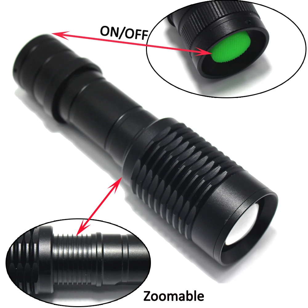 White Red Green Light 4000 lumens Zoomable Tactical LED Light Hunting Flashlight+Battery charger+Mount Pressure Switch+box