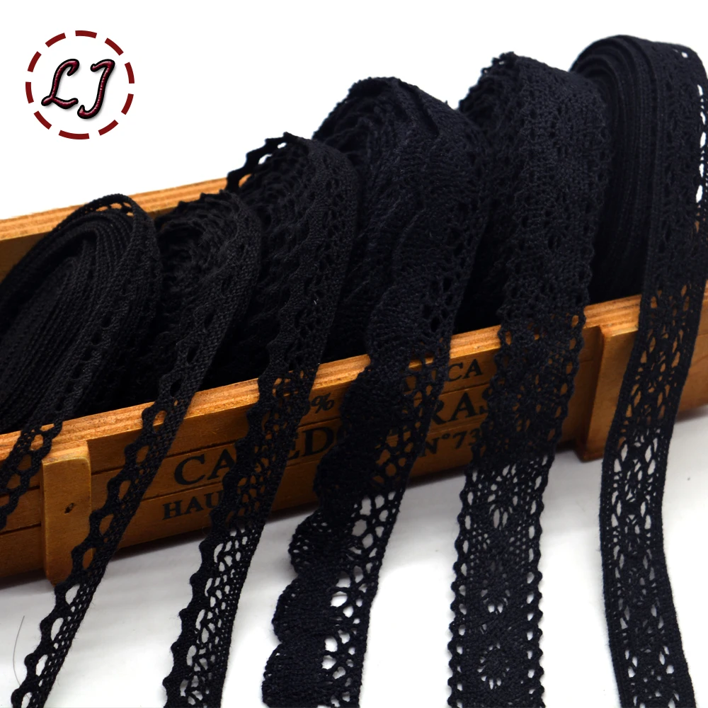 Vendita calda nuovo arrivato 5yd/lot nero del merletto del nastro del tessuto di cotone lace trim cucire materiale per tende di casa di