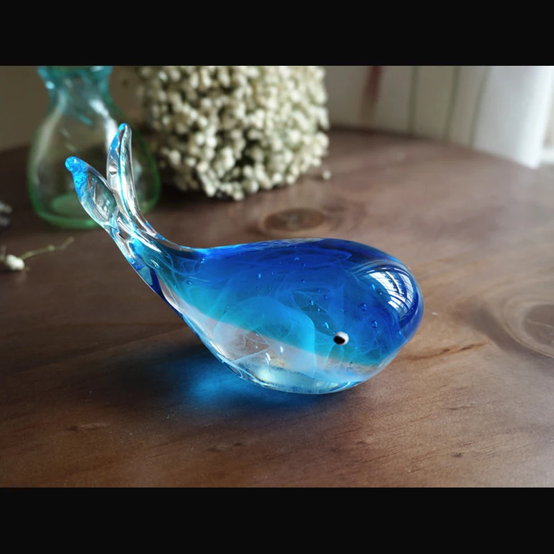 Blue Tropical Crystal Fish Glass Sculpture Modern Art Favor Glass Whale Gift Artwork Home Decoration Glaze Figurines & Miniature