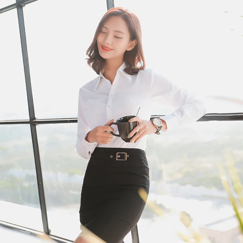 Women Blouse Long Sleeve Shirts Striped/Solid Color Ladies Office Shirts White Slim-fit Female Formal Social Blouses Tops Blusas