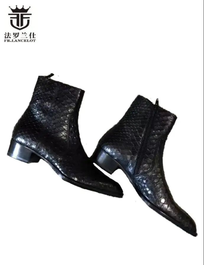 FR.LANCELOT New fashion print Leather Ankle Boots high end Chelsea Boots party Boots Men's snakeskin pattern Autumn Boots