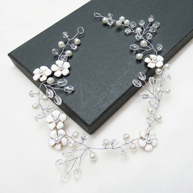 Fashion Wedding Hair Accessories Simulated Pearl Haedbands for Bride Crystal Crown Floral Elegant Hair Ornaments Hairpin