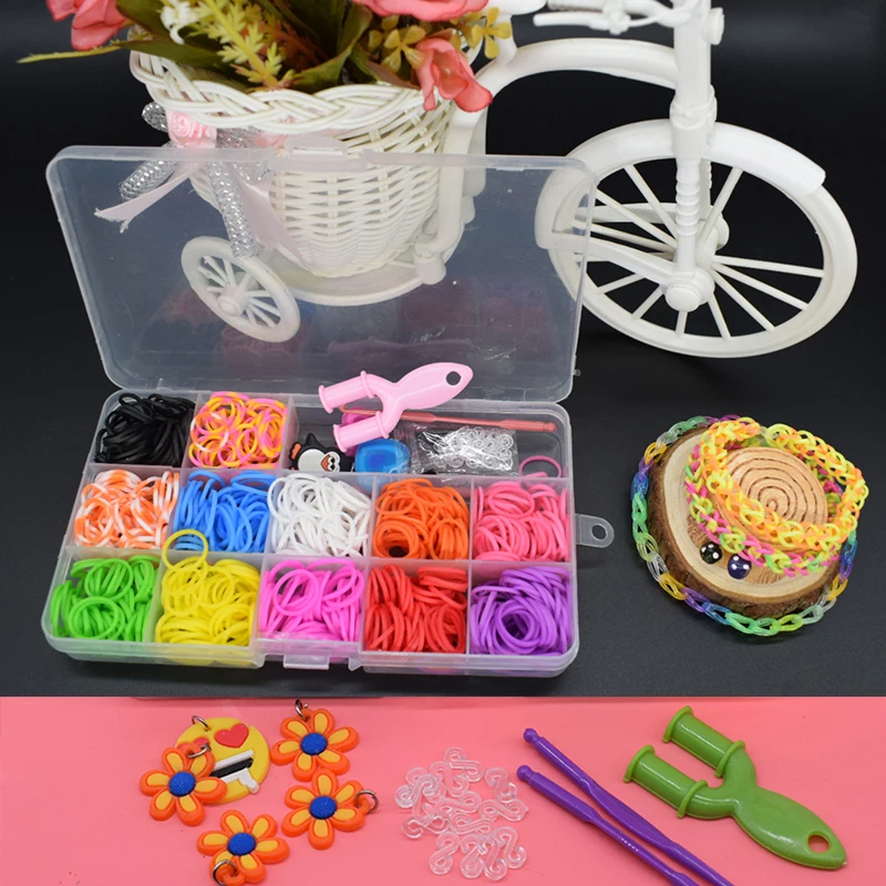 

600pcs rubber loom bands girl gift for children elastic band for weaving lacing bracelet toy gum for bracelets diy material set