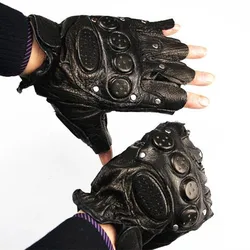 Guantes de medio Dedo de cuero para hombre, piel de oveja fina, estilo corto, deportes, Fitness, al aire libre, montar en motocicleta, guante sin dedos, Verano