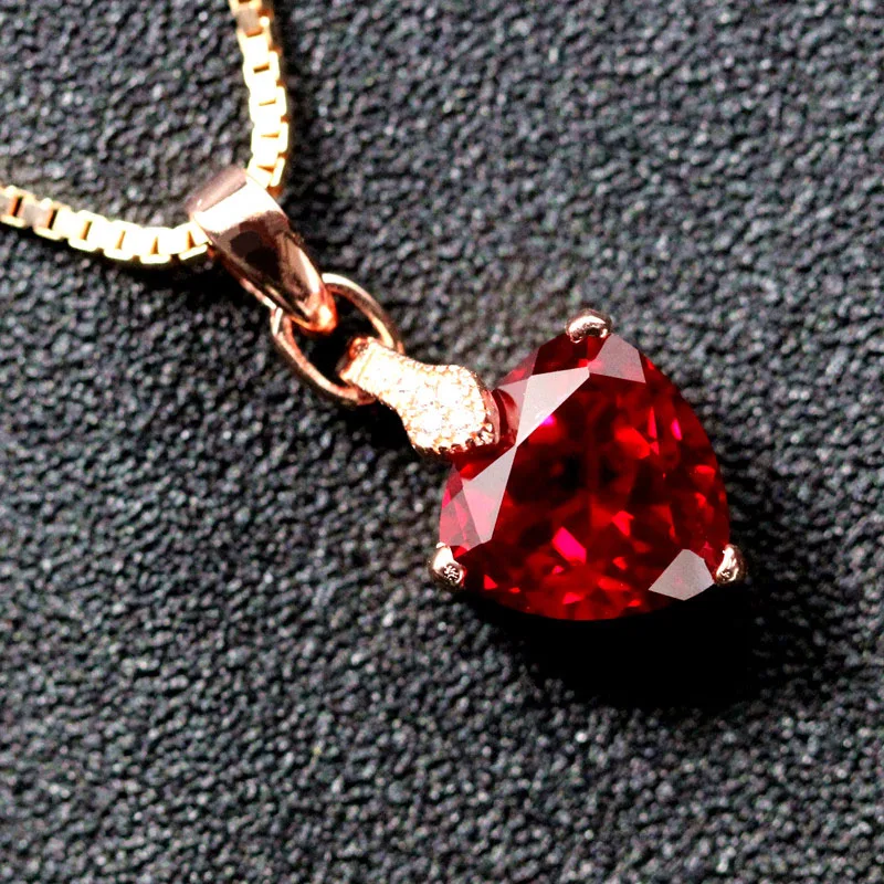 

triangle red stone pendant necklace with chain silver jewelry red corund corundum women jewelrys trendy free shipping