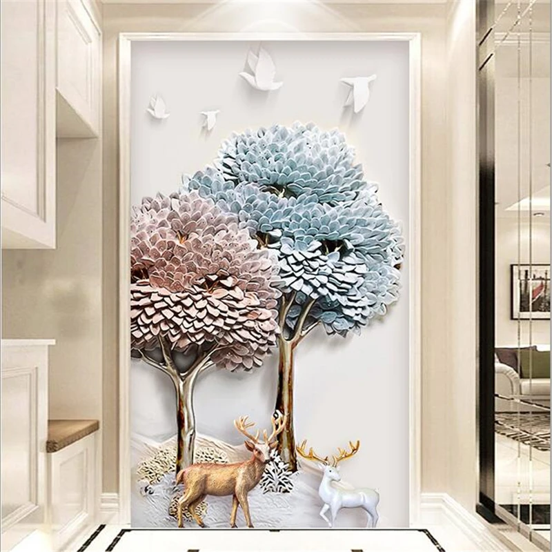 beibehang Custom wallpaper 3d embossed Chinese Scandinavian simple fortune tree decoration painting Papel de parede 3d wallpaper