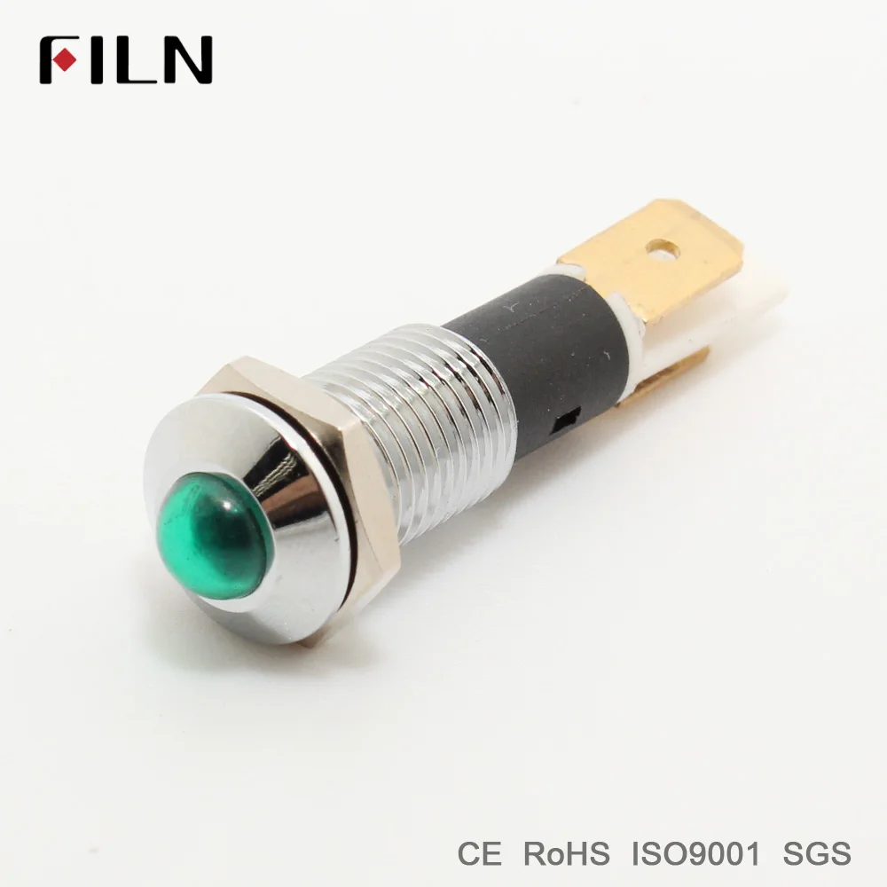 FILN – lampe pilote en métal avec indicateur de signal, lumière led 10mm, rouge, jaune, bleu, vert, blanc, 12v, 24v, 110v