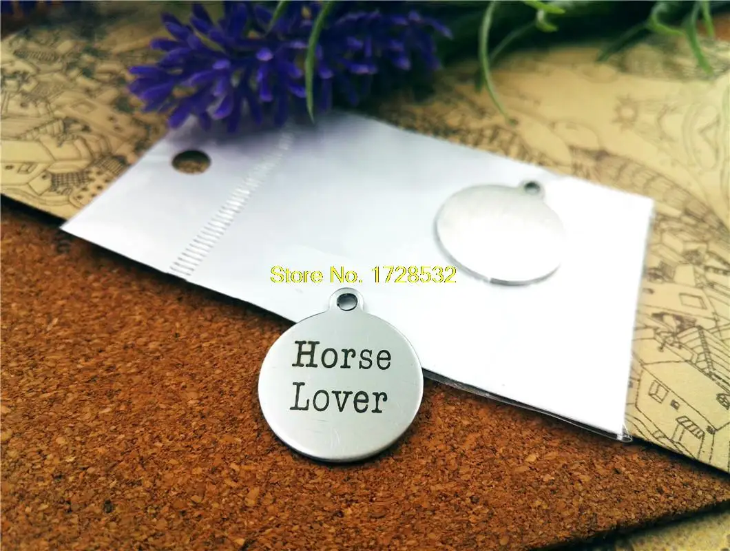 

20pcs--20mm stainless steel circle round "horse lover "one side DIY Charms Pendants