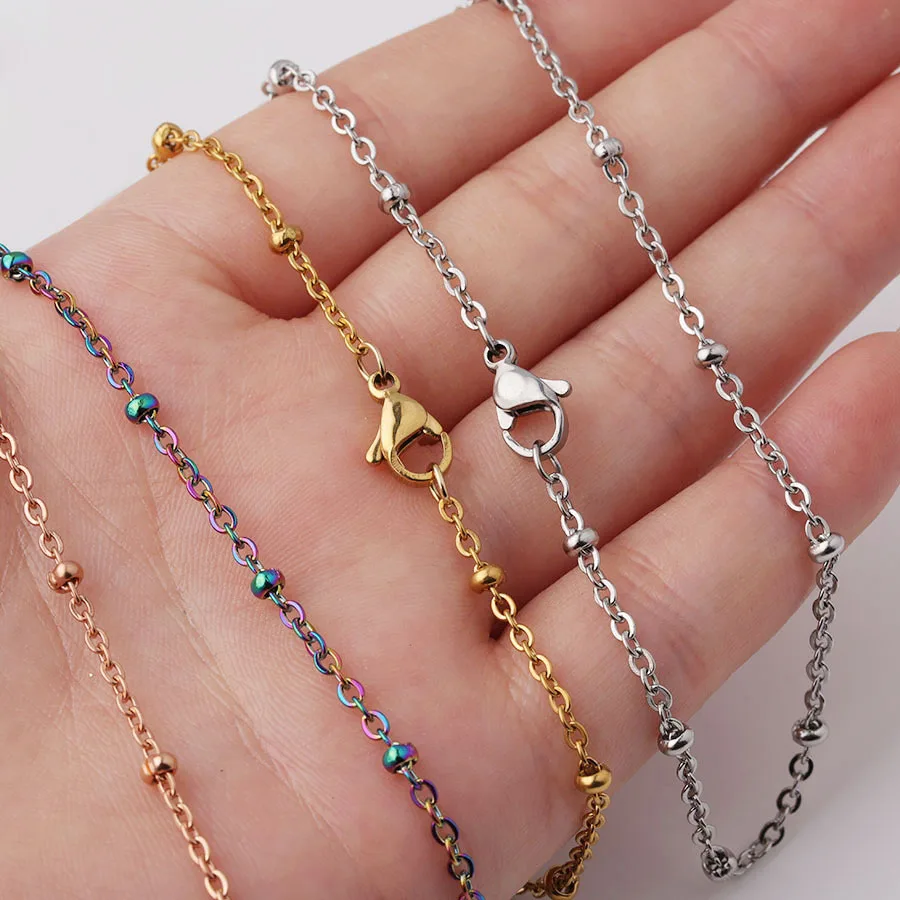Fnixtar Stainless Steel Clamp Bead Chain Necklace Lobster Clasp Satellite Chains 2mm Thickness 3mm Ball Beads 20pcs/lot