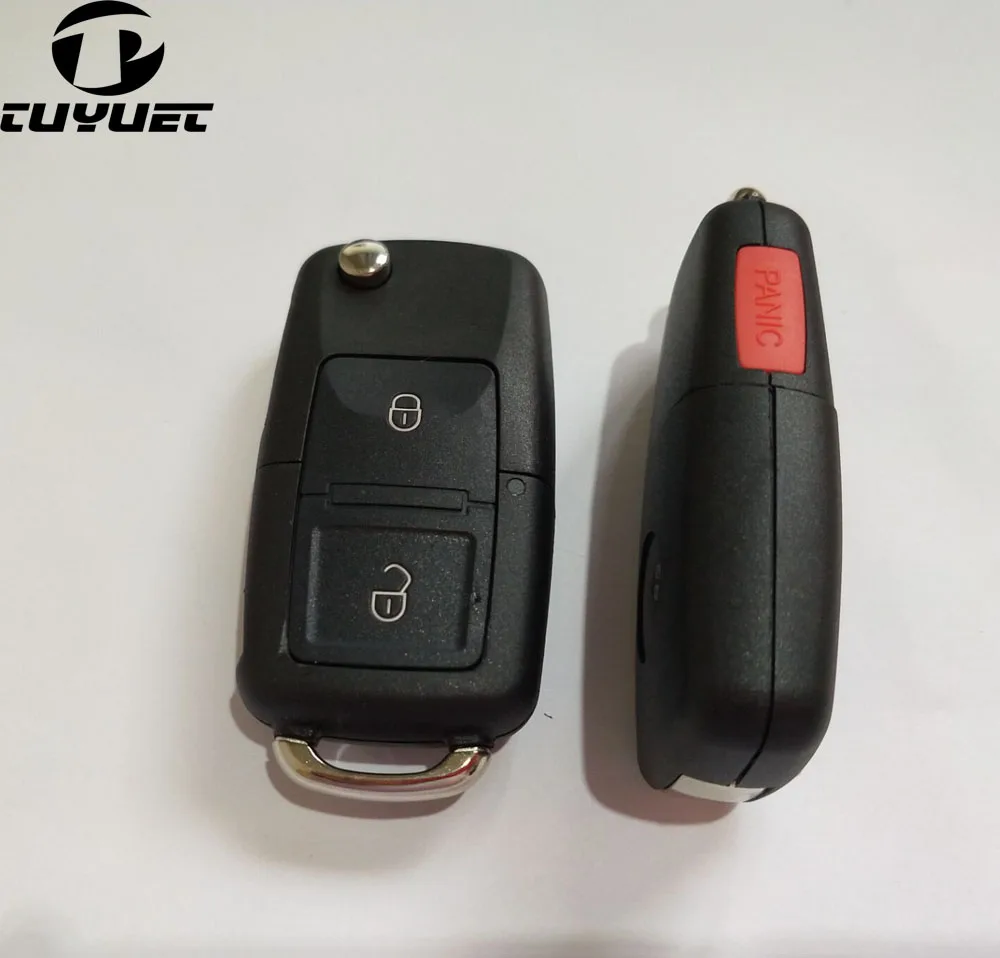 

2+1 Panic Buttons Remote Flip Folding Key Shell For Volkswagen Golf MK4 Bora Uncut Blade Keyless Car Key Case Cover