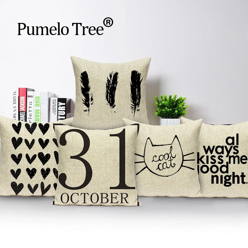 

Wave Letter Pillow Case Black Decorative Living Room Customized Cushion Cover Linen Print Car Seat Cover Custom Throw Pillows