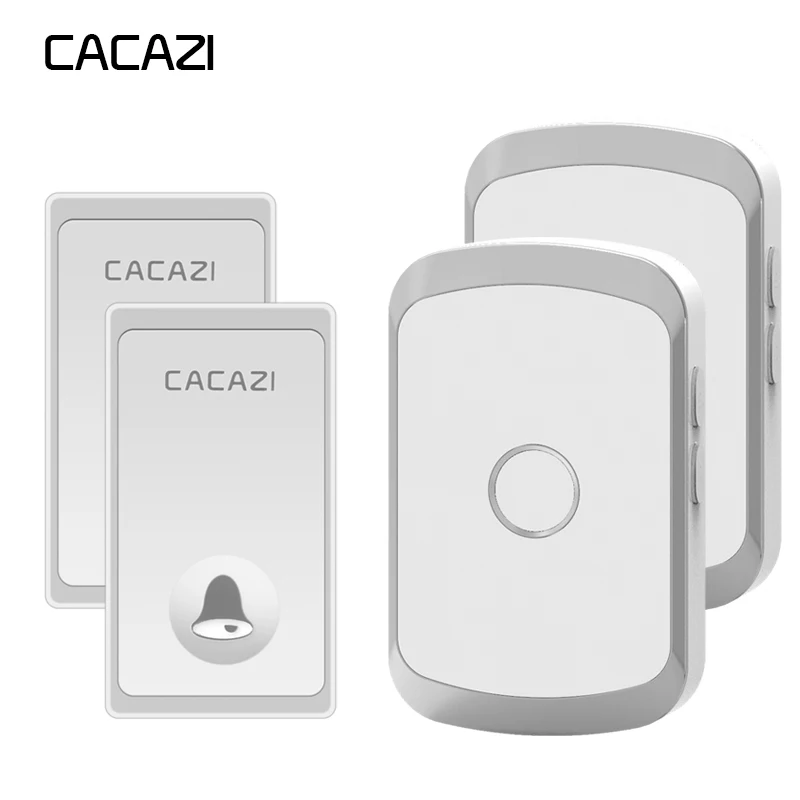 

CACAZI Self-powered Waterproof Wireless Doorbell No battery 2 Button 2 Receiver cordless doorbell LED Light 200M Remote EU Plug