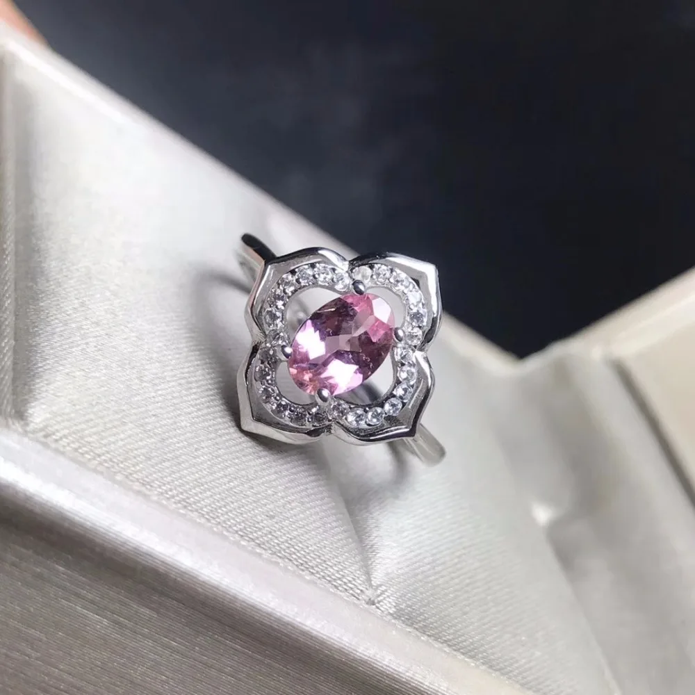 Pink tourmaline ring from natural mining area, 925 silver, size can be customized,