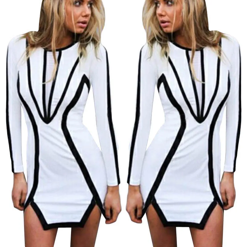 

Fashion Woman Long Sleeve Mini Black White Patchwork Casual Spring Autumn Dresses High Quality Roupas Sundress Robe