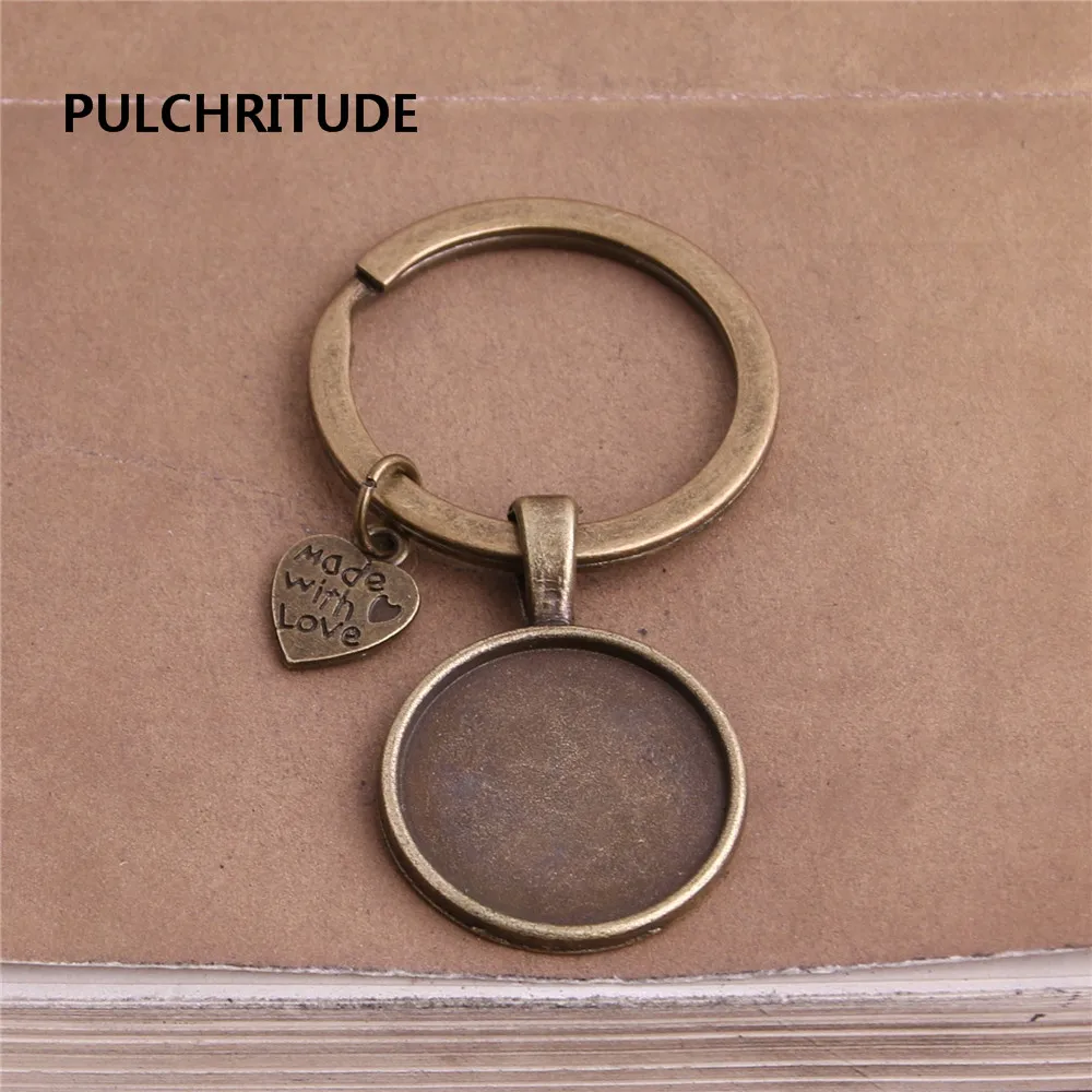 5 pcs/lot Metal Antique Bronze Heart Charm Fit round 20mm Cabochon Set Key Chain Jewelry Making Diy