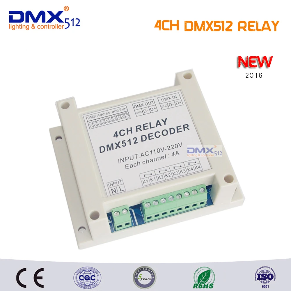 

Free Shipping 4CH Relay switch dmx512 Controller, DMX512 relay control, 4way relay switch(each channel 4A)