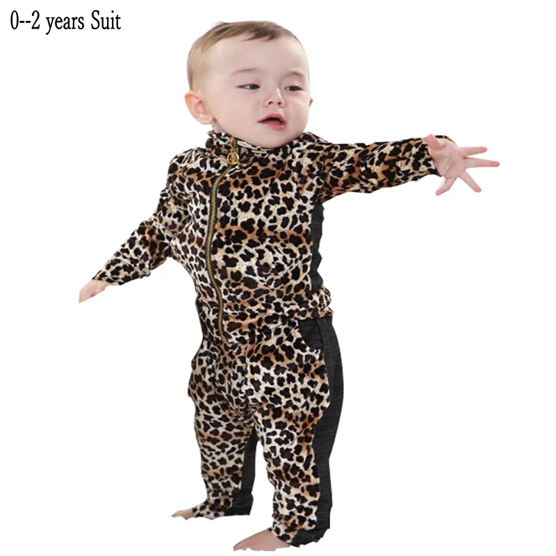 

2020 new spring&Autumn 0-2 year baby clothing set Leopard flannel Europe Style harem pants 1 set baby set