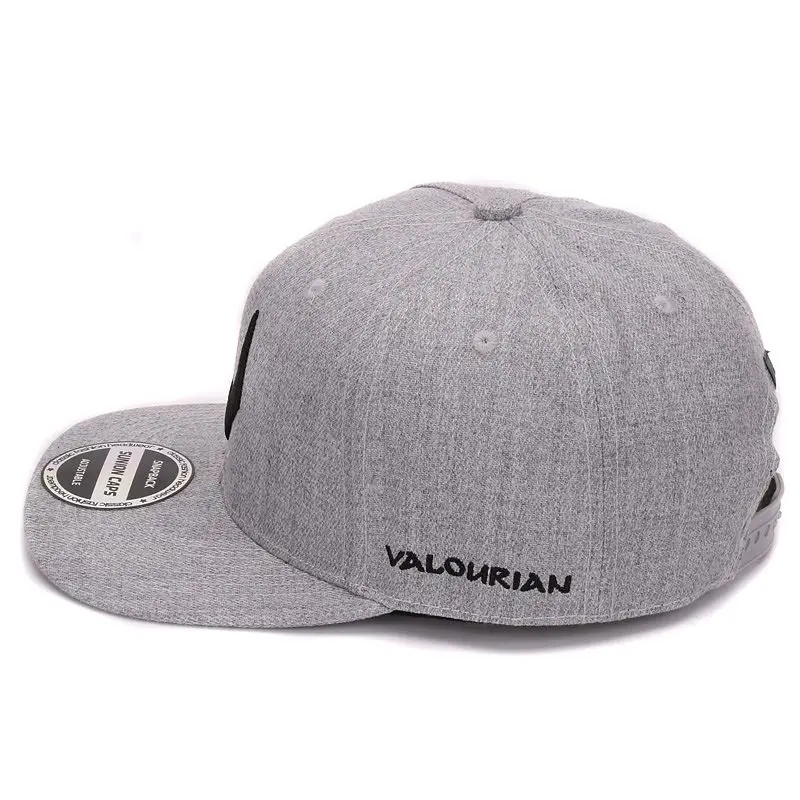 High quality grey wool snapback  3D pierced embroidery hip hop cap flat bill baseball cap for men and women