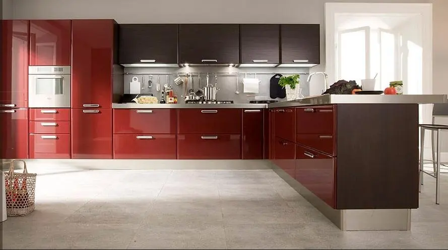 

2017 customized high gloss red lacquer kitchen cabinets L1603004