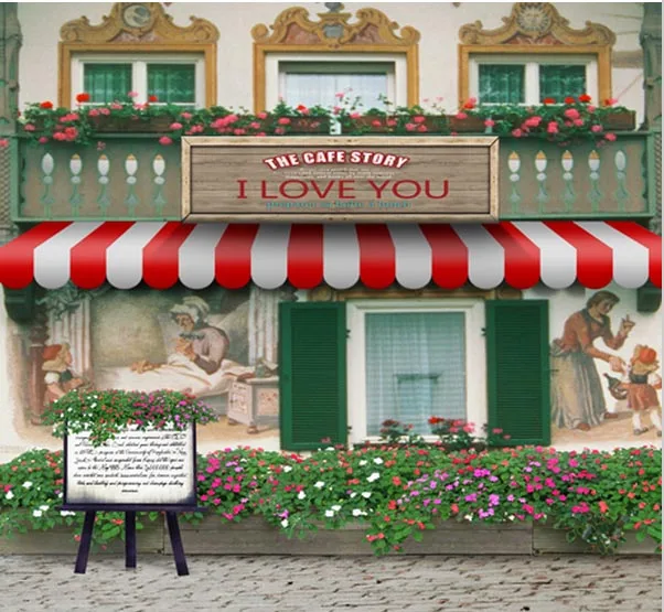 

10x10FT Street Cafe Story Coffee Shop Flowers Bed Window Custom Photography Backdrops Studio Backgrounds Vinyl 3x3m