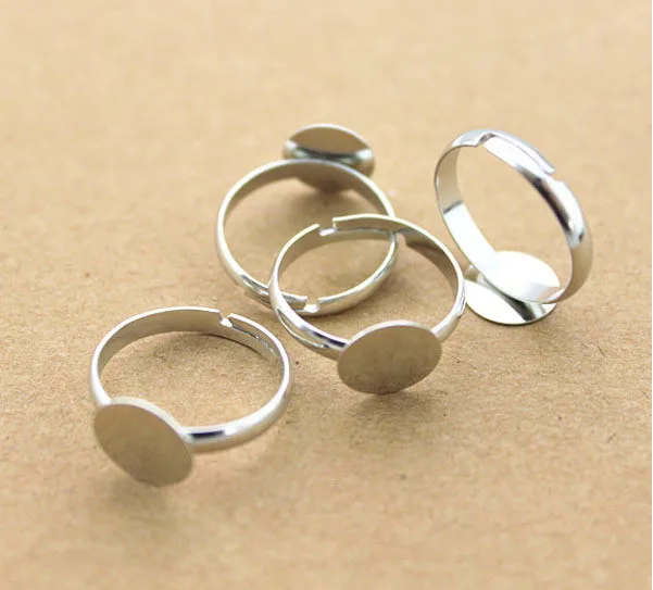 20pcs 10mm Pad Diy Silver -Plated Ring Base Anillo Adjustable Ring Blanks Glue On Cabochon Rings Findings Material For Handmade