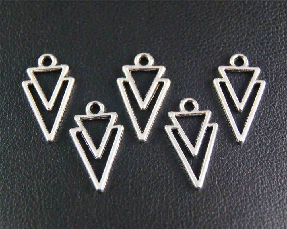 20Pcs  Silver Color Triangle Charm Handmade Charms Pendants Jewelry Findings 16x19Mm A2083