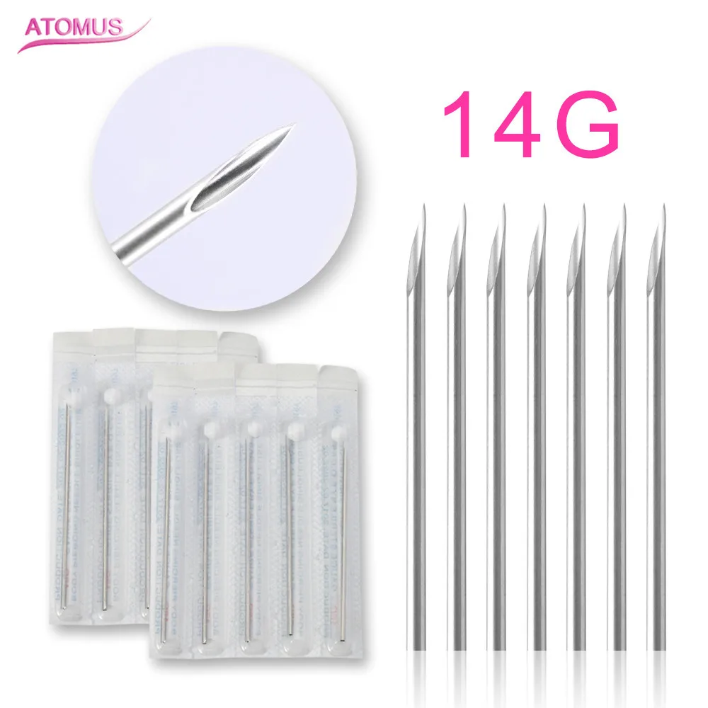 Agujas estériles desechables para perforar el cuerpo, accesorios surtidos para tatuaje, oreja, nariz, ombligo, pezón, 14G, 16G, 10 piezas