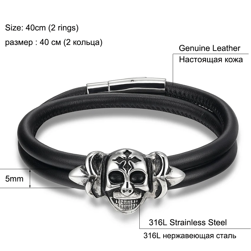 XQNI Black Genuine Leather Bracelet New Arrival Interlocking Design Clown Pattern Happy&Special Jewelry For Birthday Party Gift