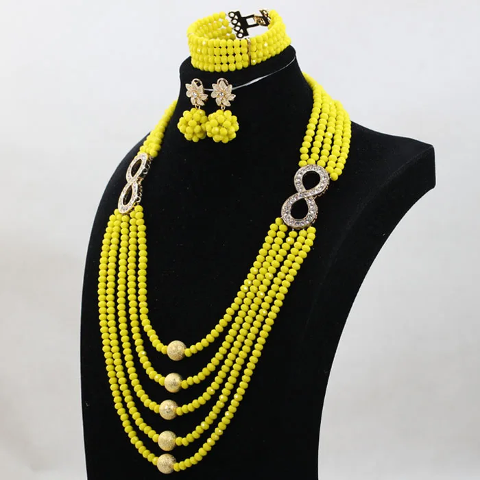 Indian Necklace Set 2017 Nigerian Wedding Beads Crystal Jewelry Sets Yellow African Beads Jewelry Set Bridesmaid Free ShipABH379