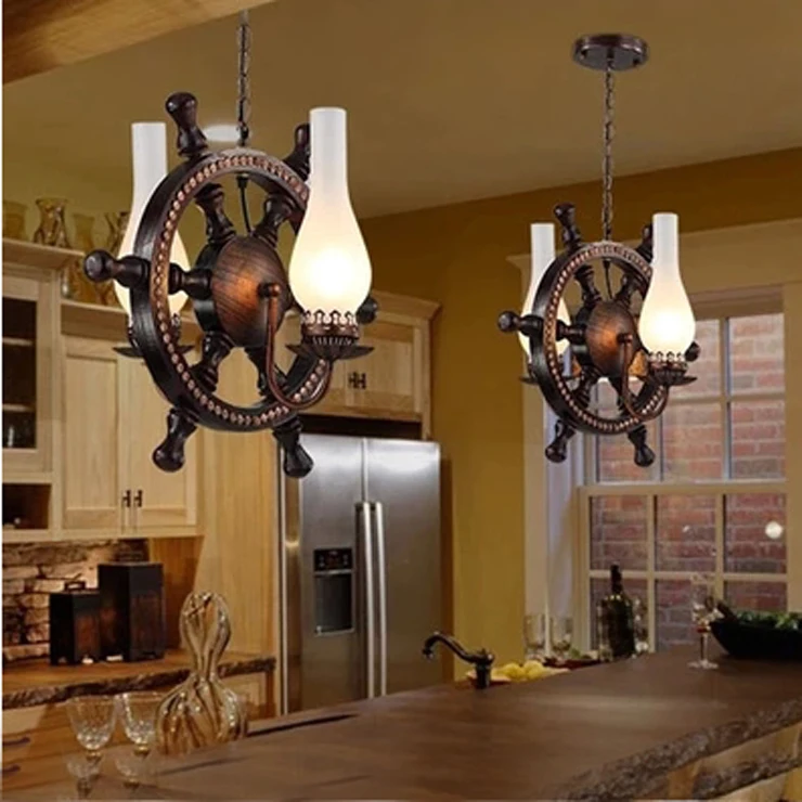 Continental Pendant Lights Mediterranean American style solid wood iron rudder restaurant lamp network bar cafe  LU71481