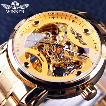 Top brand winner brand new outdoor army sport design bezel luxury gold man watches Montre Homme clock men automatic skeleton