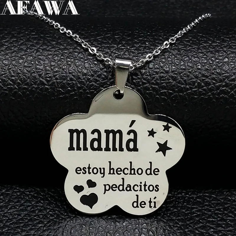 Colar de Corrente Mama em Aço Inoxidável para Mulheres Esmalte Preto, Jóias Declaração, Presente do Dia das Mães, N719S01