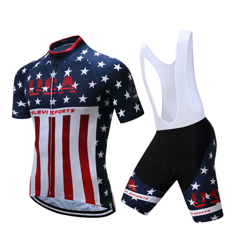 

Teleyi 2017 USA Style Pro Racing Cycling Jersey Set Ropa Ciclismo Summer Bicycle Cycling Clothing Maillot MTB Bike Jersey Clothe