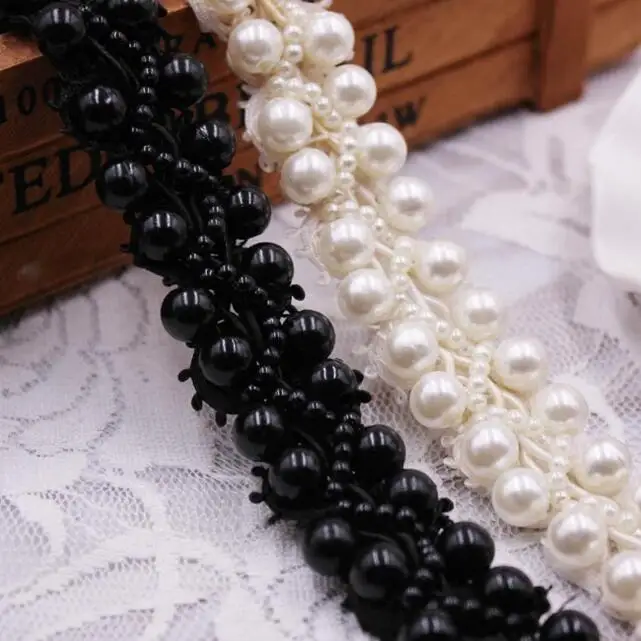 

20yd Fake Pearl Beaded Embroidered Lace Trim Ribbon Fabric Handmade DIY Costume Dress Sewing Accessories Supplies Craft Dentelle