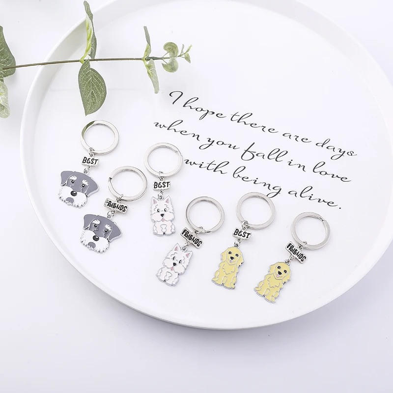 Keychain Dog Keychain Lovers Best Friends Gift Cute Schnauzer Dog Key Ring Animal Heart Key Ring Jewelry Car Key Gift Bag Charm