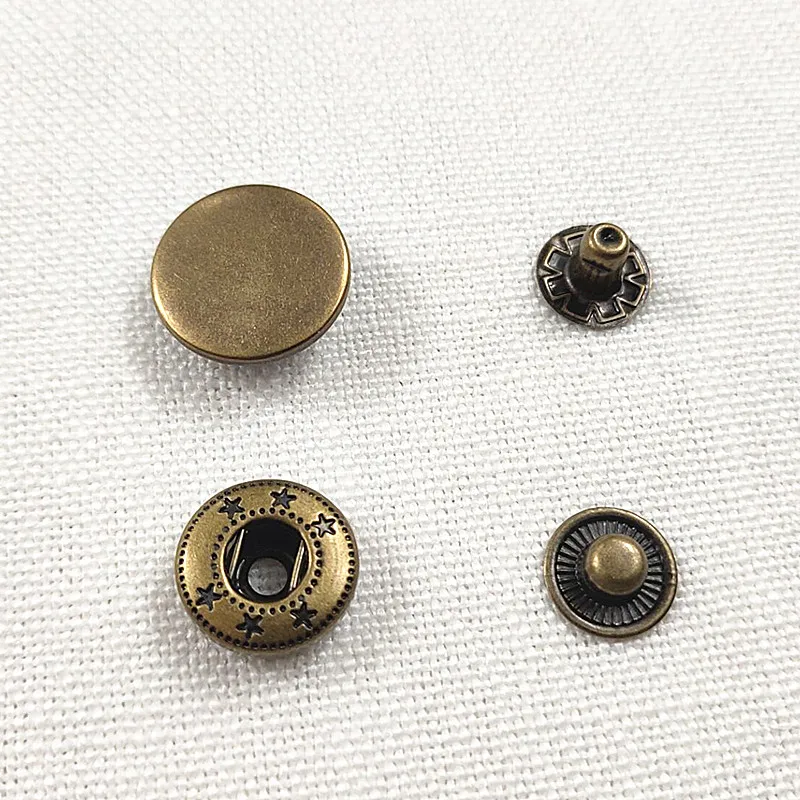 10/12.5/15/17mm 10sets Metal Brass Press Studs Sewing Button Snap Fasteners Sewing Leather Craft for Clothing Bags 831/633/655