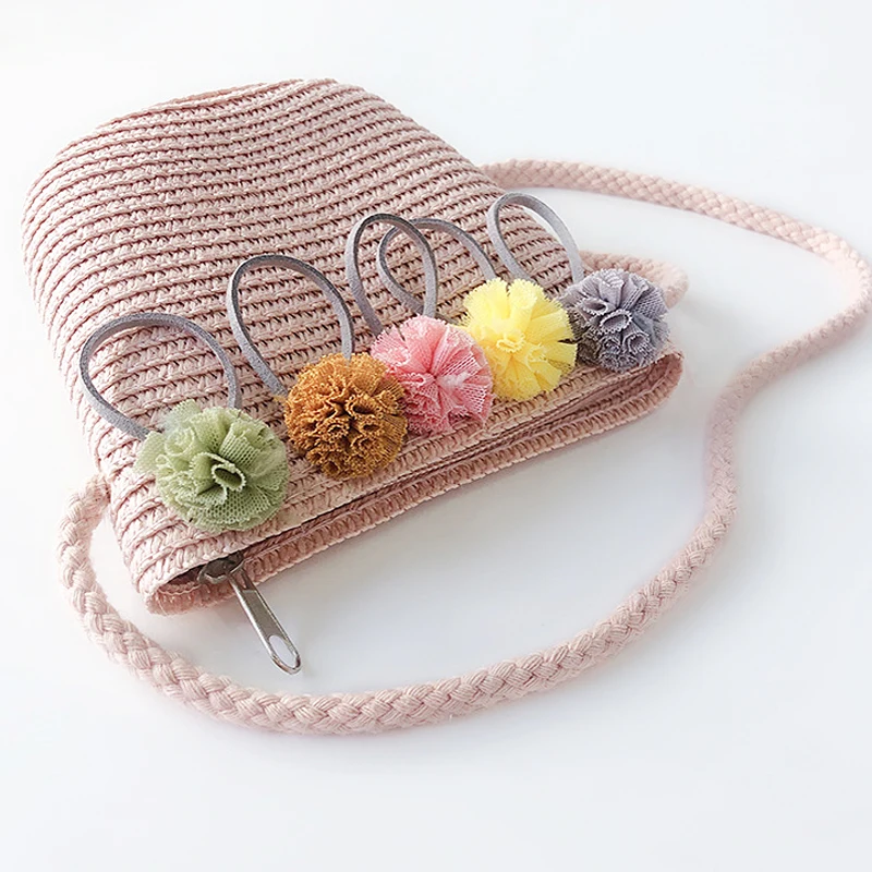 High Quality Handmade Children Shoulder Bag Exquisite Flower Straw Bag Messenger Bag Kids Keys Coin Purse Cute Princess Handbags