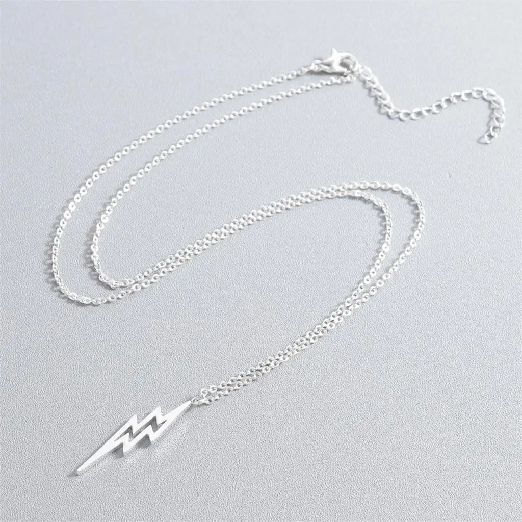 QIMING Thunder Bolt Lighting Necklace Women Men Jewelry Stainless Steel Vintage Tibetan Pendant Necklace Birthday Collar Collier