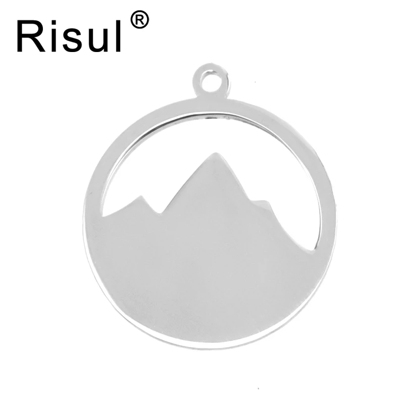 Risul Mountain peak Pendant Round blank charms Pendants stainless steel both sides mirror polished Personalized Jewelry 10pcs