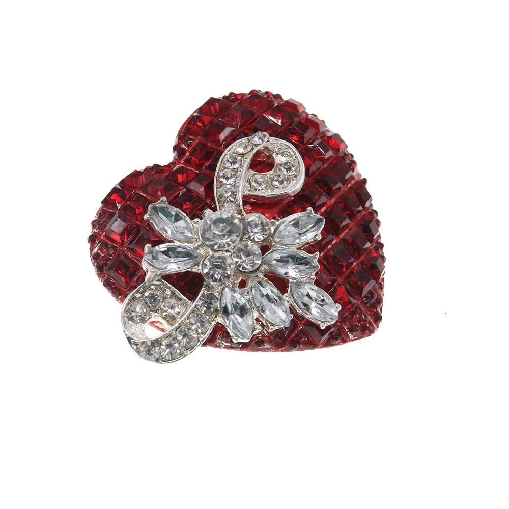 50/100pcs Sparkly Valentine's Day Gift Red Heart with Bow shaped Rhinestone Crystal Brooch Pin Fashion Women Jewelry