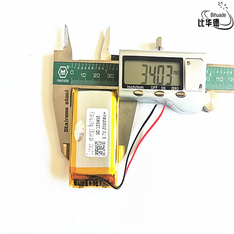 Liter batería de energía de buena calidad, 3,7 V,2000mAH, 103450 polímero de iones de litio/Li-ion, para tableta, pc, GPS,mp3,mp4