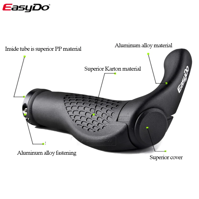 EasyDo Bicycle Bike Components Bar ends MTB Handlebars Rubber Grips & magnesium alloy Handle bar Ergonomic Soft Grips 1020D