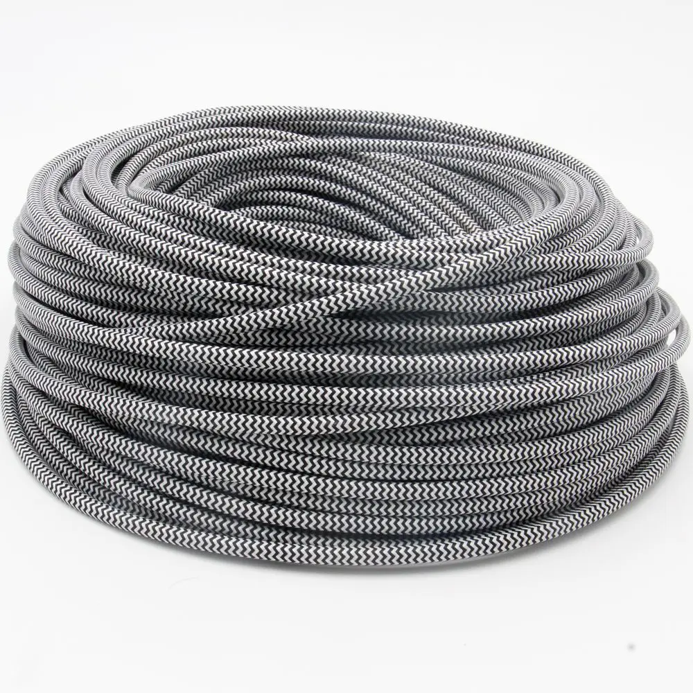 50m 100m 250V 3 Core 0.75mm2 Woven Fabric Covered Cord Vintage Lamp Cords Electric Wire Power Cable