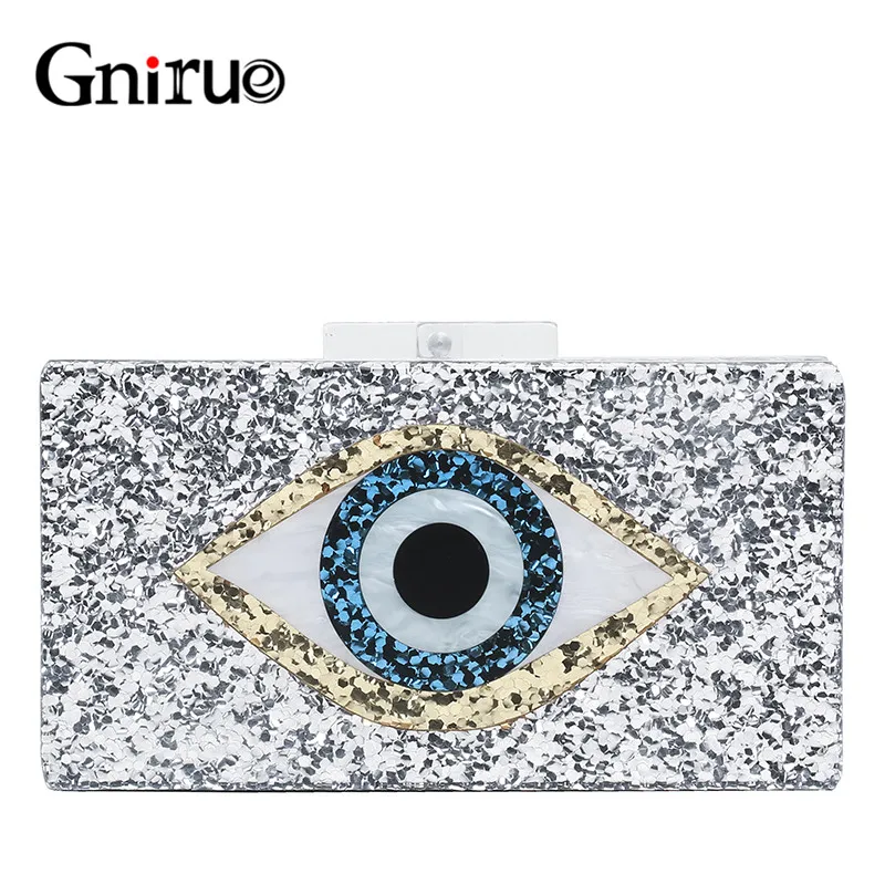 Fashion Brand Acrylic Bag Shiny Eye Evening Clutches Women Chain Shoulder Messenger Bag Sequin Wedding Party Prom Handbags Purse