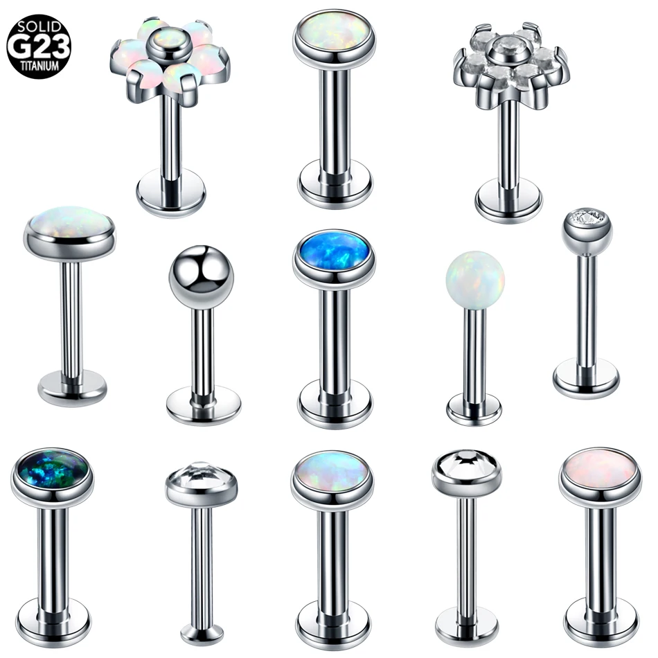 1PC G23 Titanium Internal Thread Labret Helix Tragus Opal Orelha Cartilage Piercings Gem Lip Monore Stud Piercings Body Jewelry