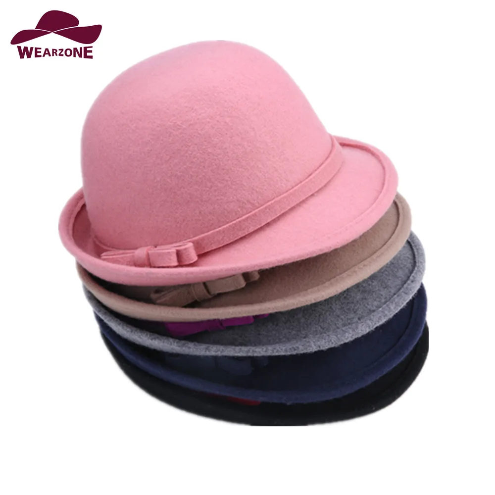 2017 New Winter Fedora Hats Wool Fedoras Womens-felt-hats Vintage church hats with big Bow cappello bombetta hats chapeau feutre