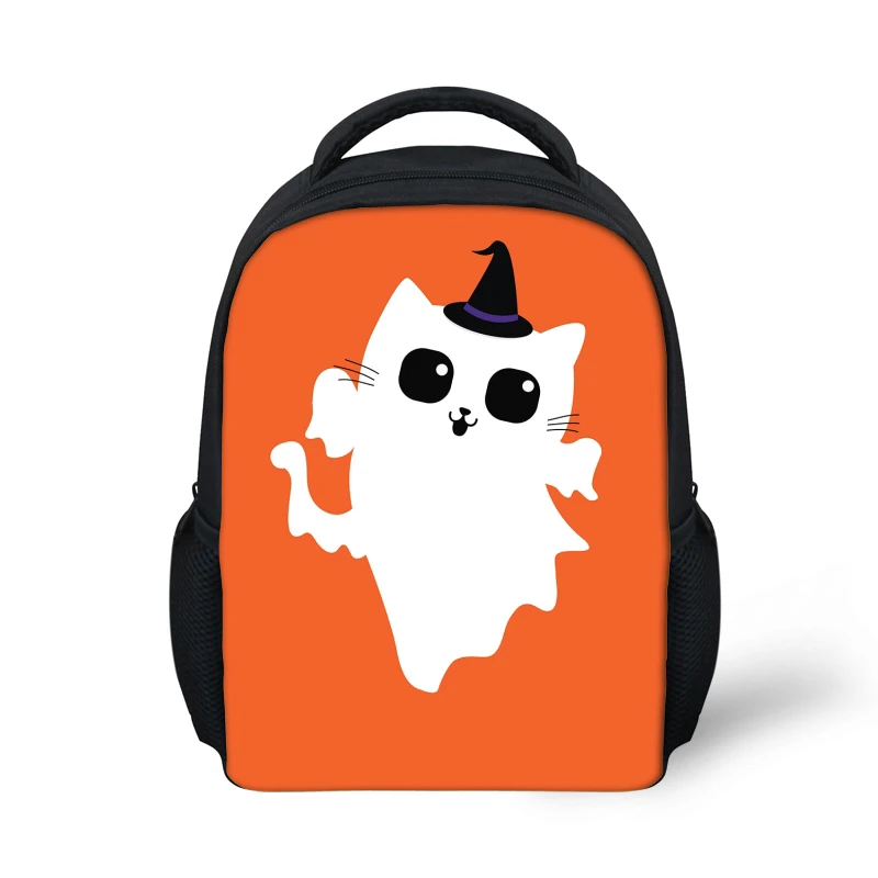 ELVISWORDS-Mochila Escolar con estampado de gato fantasma para niños y niñas, morral Escolar pequeño para Halloween